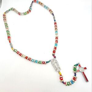 Rosery, Multicolor Beaded Necklace with Cross Pendant